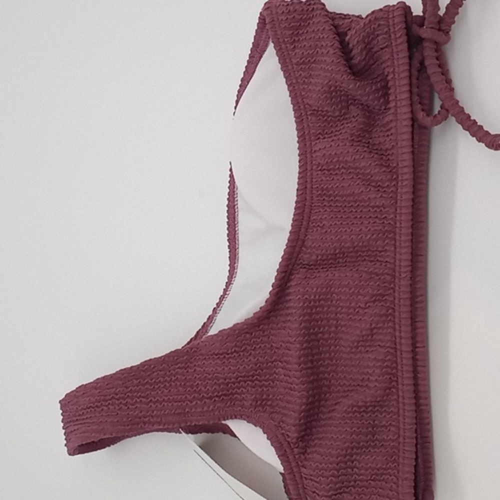 Salt + Cove Sandy Rib One-Shoulder Bikini Swim Top Mauve - Picture 13 of 15